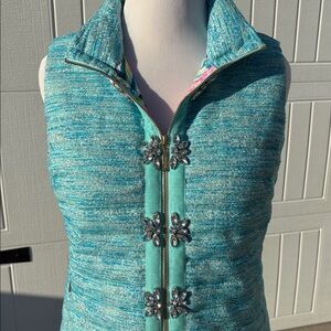Lilly Pulitzer $278 Noella Puffer Vest Turquoise Oasis Resort Boucle large bling